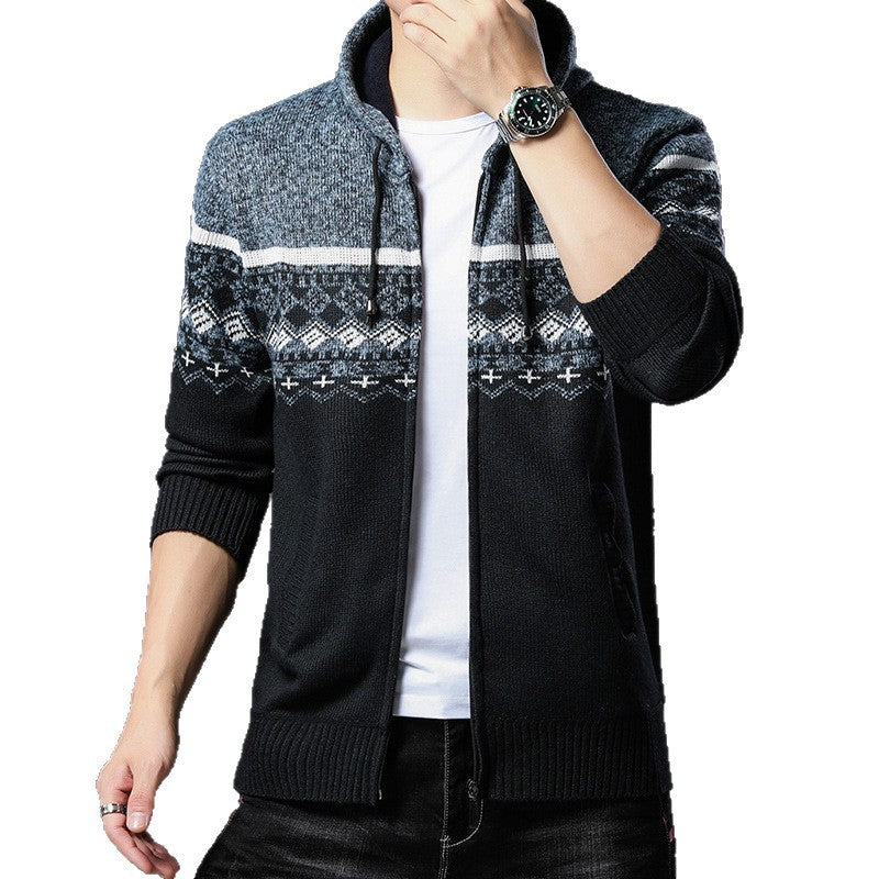 Herren gemusterte Strickjacke mit Kapuze und komfortablem Schnitt Aliams