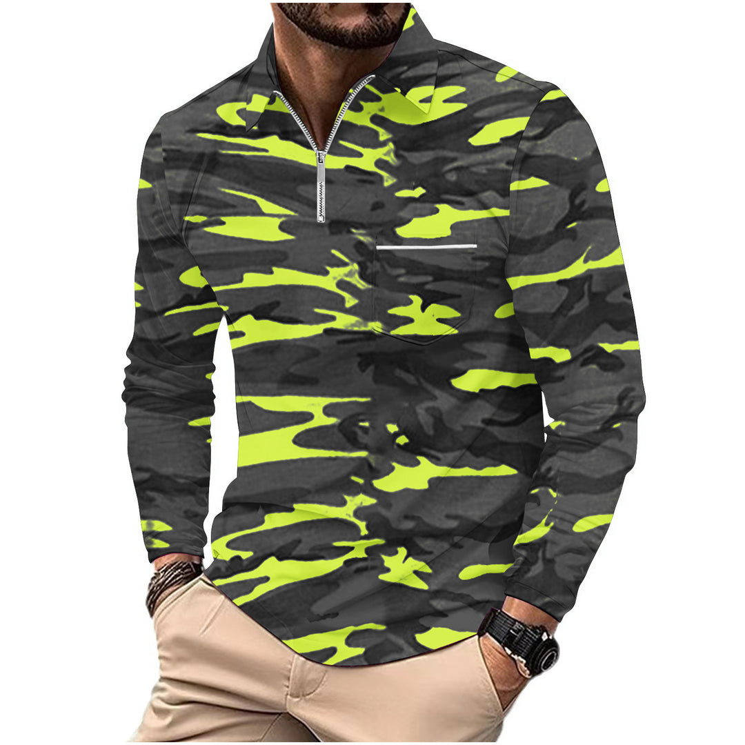 Herren Pullover im modernen Camouflage-Stil mit halbem Reißverschluss Aliams