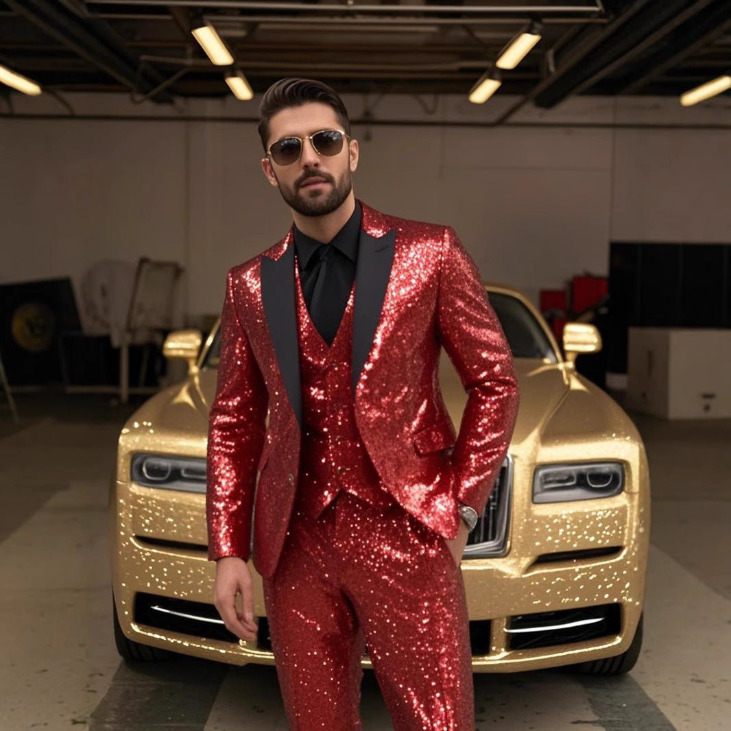 Herren Glamouröser Paillettenanzug mit schmaler Passform und elegantem Revers Aliams