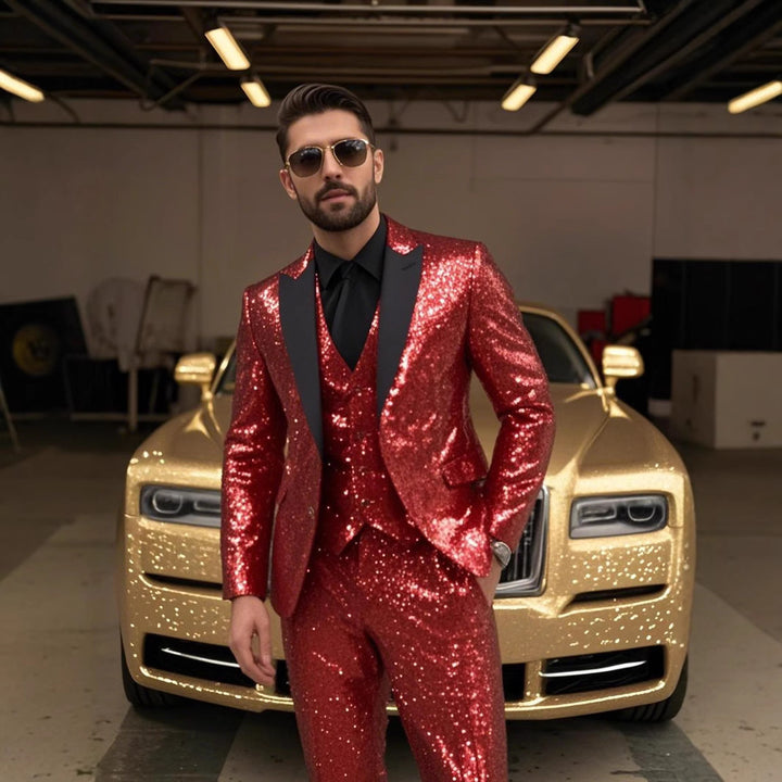 Herren Glamouröser Paillettenanzug mit schmaler Passform und elegantem Revers Aliams