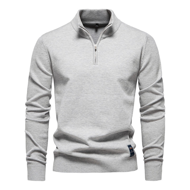 Herren Pullover mit kurzem Reißverschluss und modischem Stehkragen Aliams