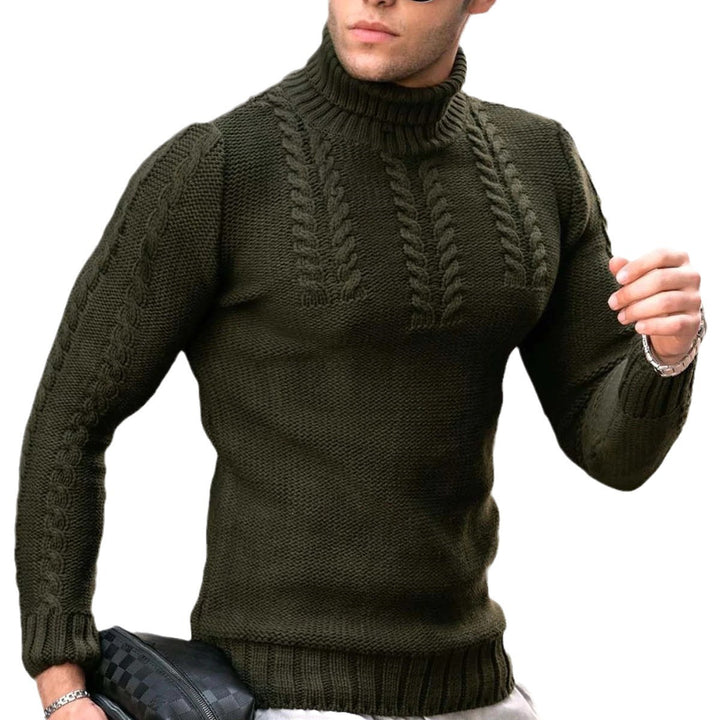 Herren gehobener Strickpullover mit hohen Kragen und detailreichen Zopfmuster Aliams