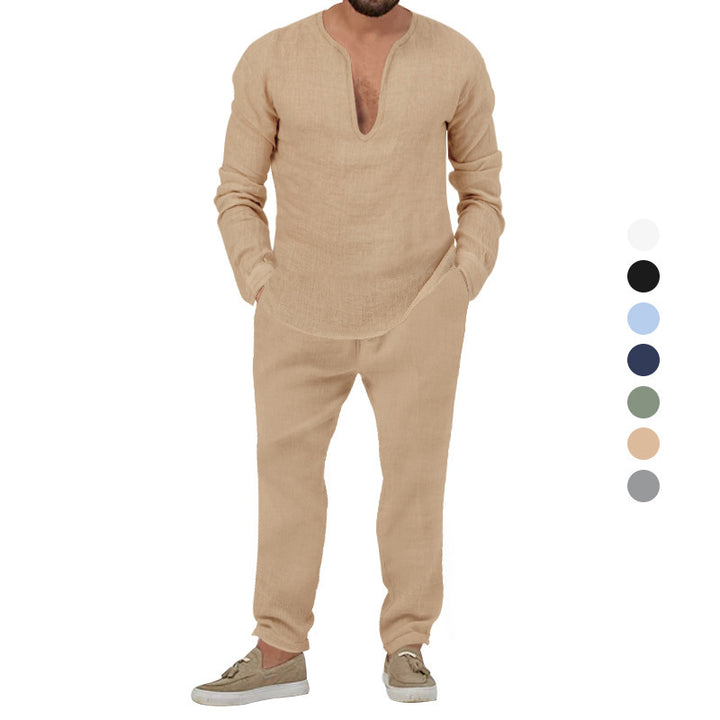 Herren Elegantes Leinen-Loungewear-Set mit Stehkragen Aliams