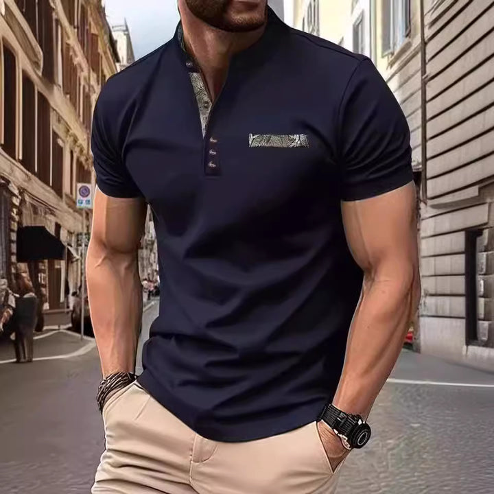 Herren Poloshirt mit modischem Stehkragen und eleganten Knöpfen Aliams