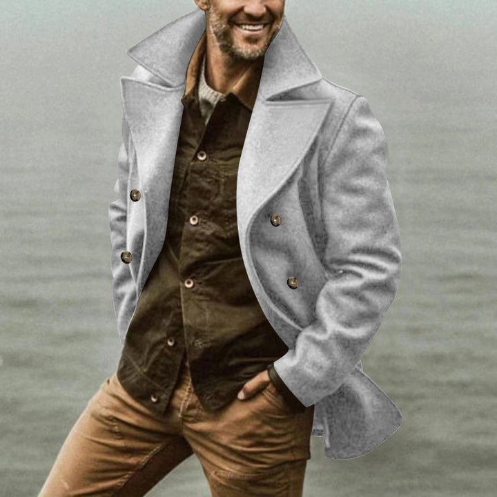Herren eleganter Wollmantel mit doppelter Knopfleiste und hohem Kragen Aliams