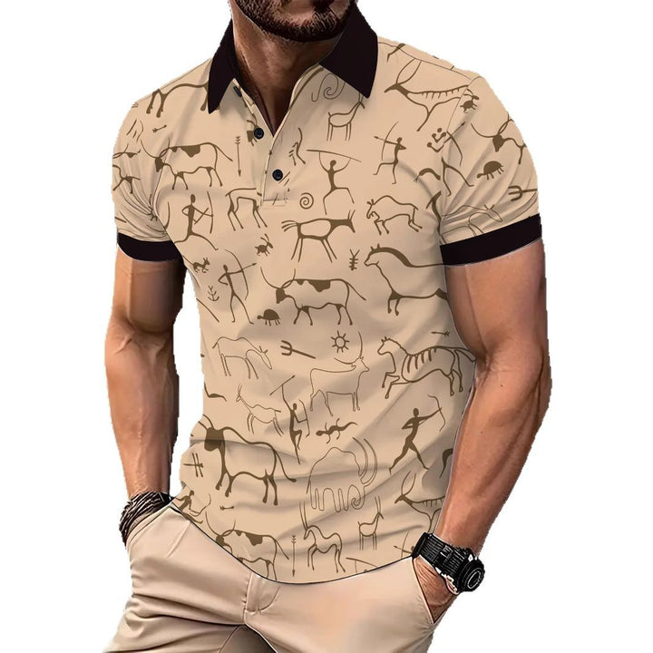 Herren Sportliches Polohemd mit einzigartigem Höhlenmalerei-Design Aliams