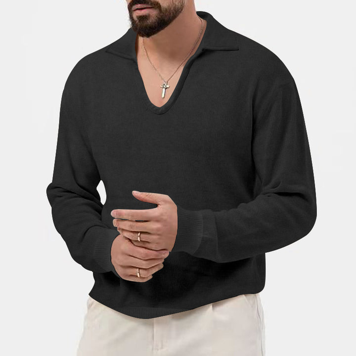 Herren eleganter Pullover mit tiefem V-Ausschnitt und strukturiertem Material Aliams