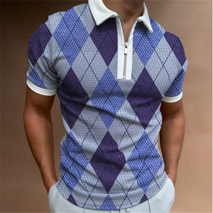 Herren Kurzarm Poloshirt mit maritimem Motiv und sportlichem Reißverschluss Aliams