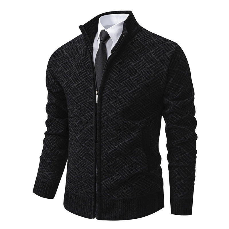 Herren Strickjacke mit modernem Zipper und kreativem Muster Aliams