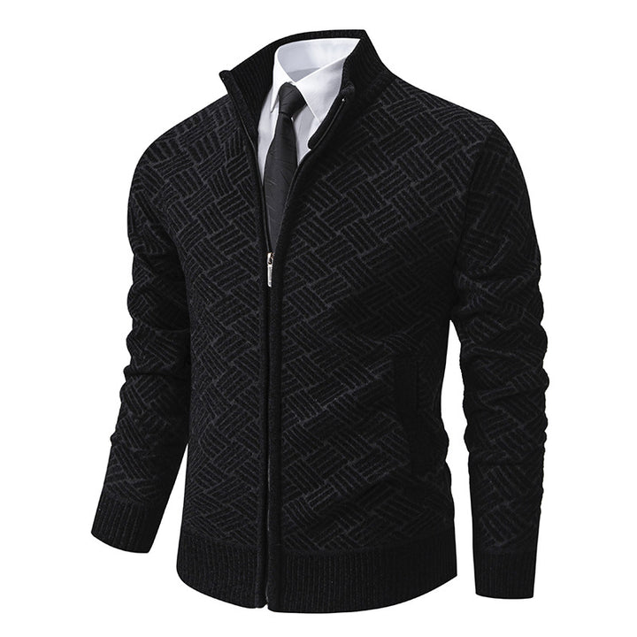 Herren Strickjacke mit modernem Zipper und kreativem Muster Aliams