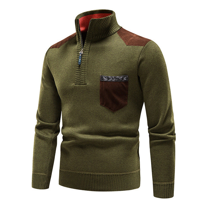 Herren hochwertiger Strickpullover mit modernem Reißverschluss und praktischer Brusttasche Aliams