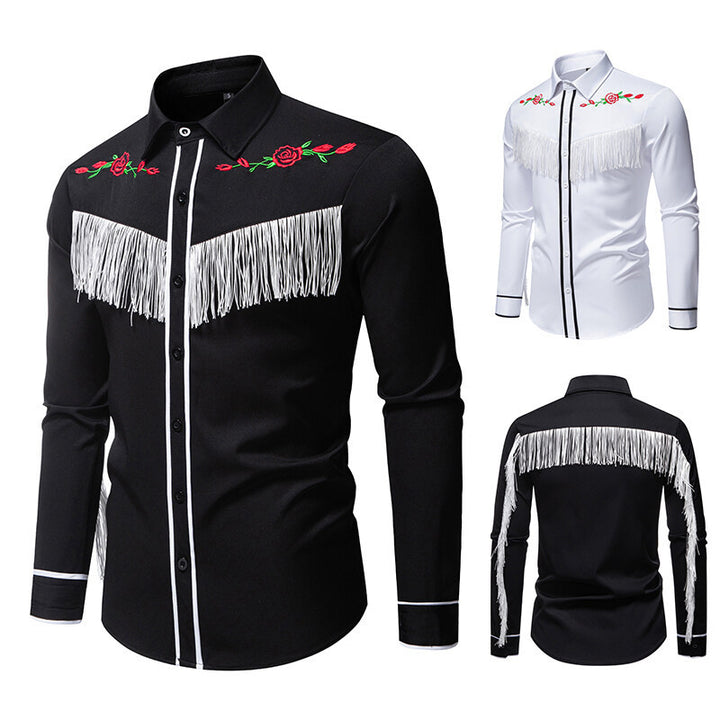 Herren elegante Westernbluse mit Fransen und bestickten Motiven Aliams