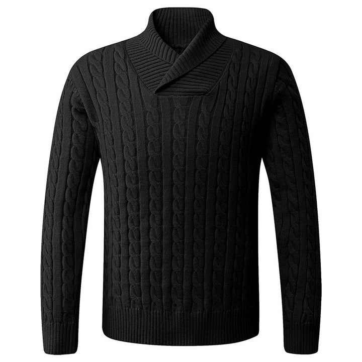 Herren Grobstrickpullover mit modernem Schalkragen und Zopfmuster Aliams