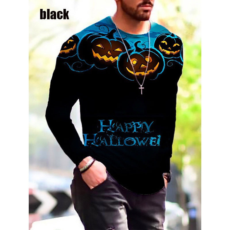 Herren Langarm-T-Shirt mit kreativem Halloween-Druck Aliams