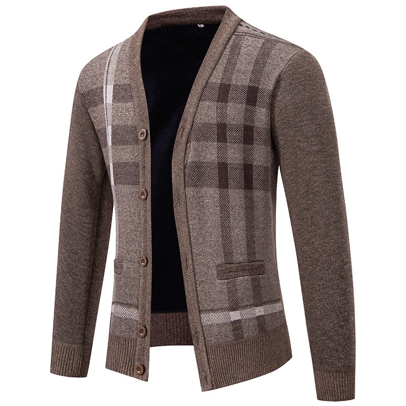 Herren stilvolle Strickjacke mit modernem Karomuster und praktischen Taschen Aliams