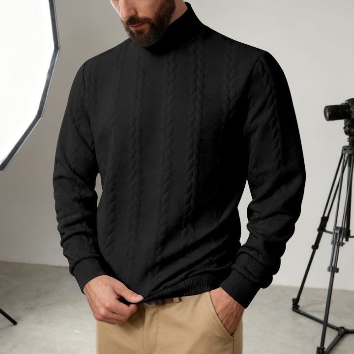 Herren Strickpullover mit hohem Kragen und Zopfmuster Aliams