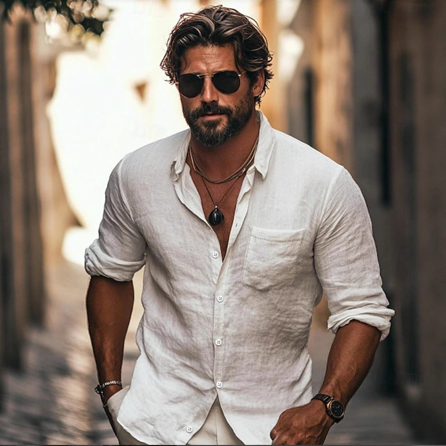 Herren Leichtes Sommertunika Hemd Aliams