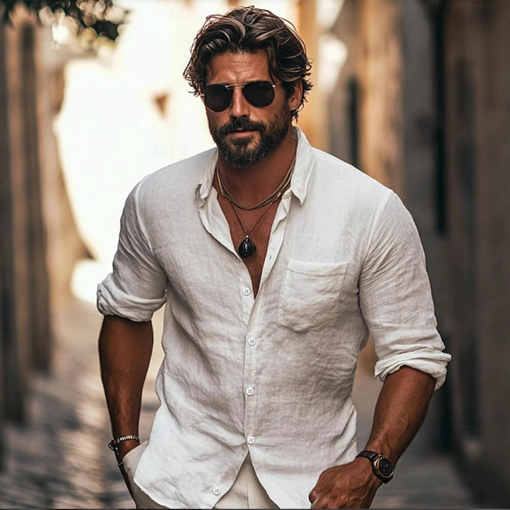 Herren Leichtes Sommertunika Hemd Aliams