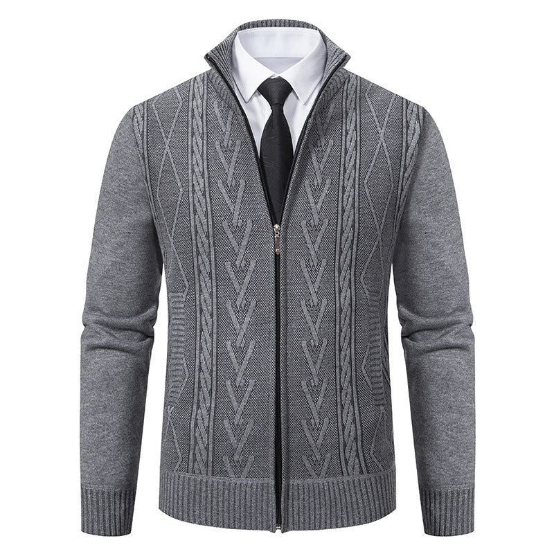 Herren Strickjacke mit modernem Zipper und eleganter Zopfstruktur Aliams