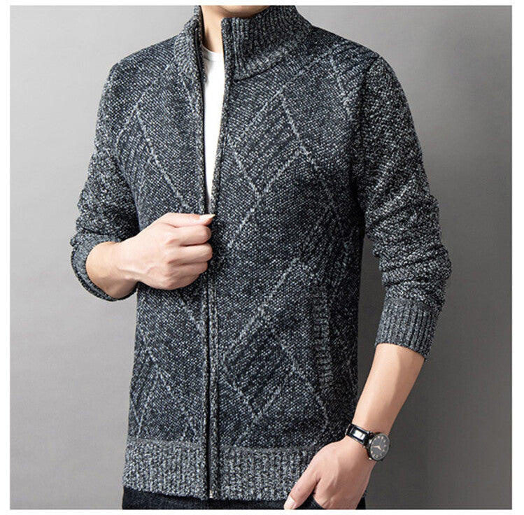 Herren Strickjacke mit modernem Zipper und grafischem Muster Aliams