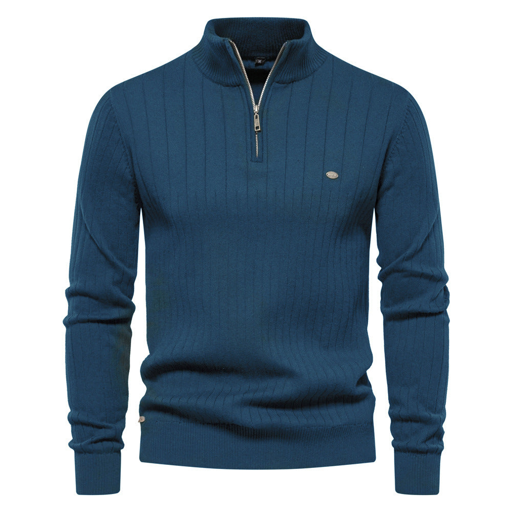 Herren Pullover mit eleganter Rippstruktur und halbem Reißverschluss Aliams