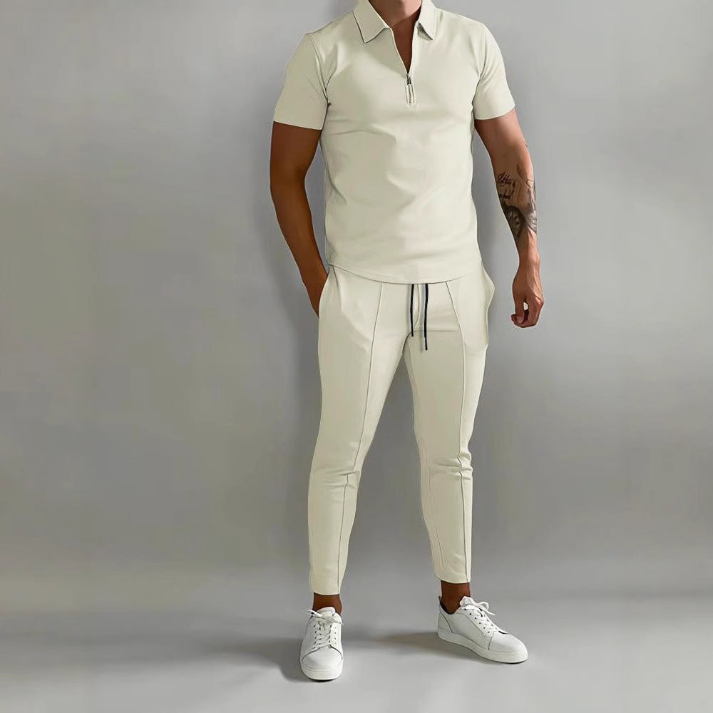 Herren sportliches Polo-Shirt mit modernem Reißverschluss und lässigen Slim-Fit-Hosen Aliams