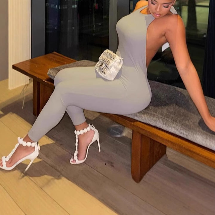 Damen Eleganter Einteiler mit tiefem Rückenausschnitt und asymmetrischem Design Aliams