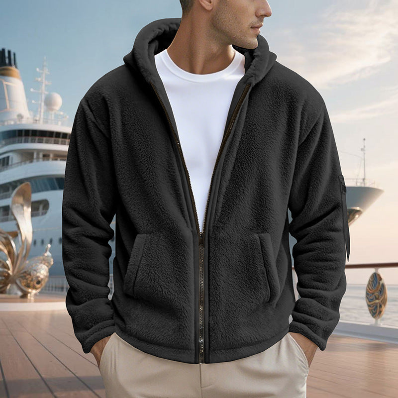 Herren Fleecejacke mit Kapuze und praktischen Reißverschlusstaschen Aliams