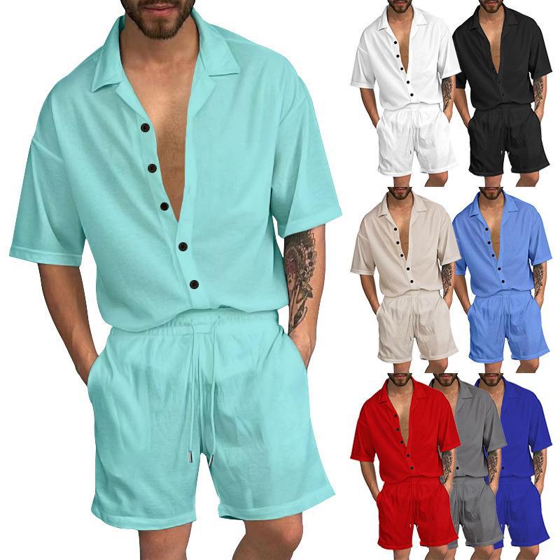Herren Freizeit-Set mit lässigem Kurzarmhemd und elastischen Shorts Aliams