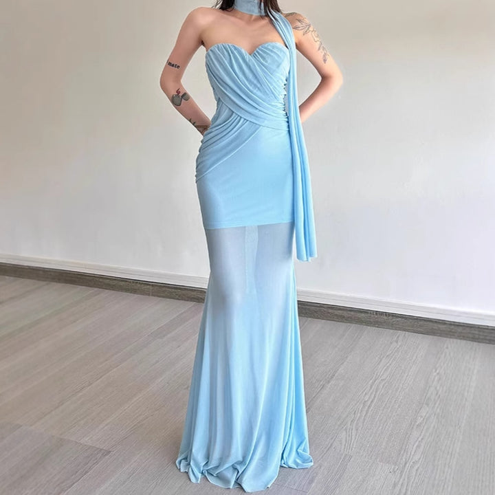 Damen Elegant geschnittenes Maxikleid mit asymmetrischem Ausschnitt und figurformendem Design Aliams