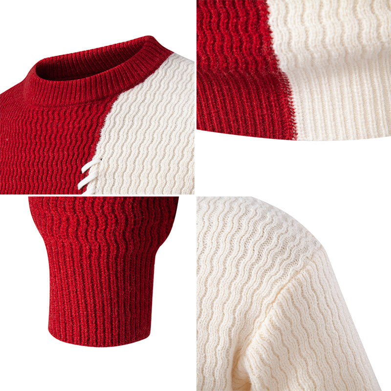 Herren Grobstrickpullover mit asymmetrischem Muster und dekorativem Detail Aliams