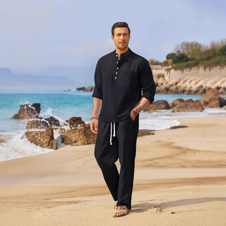 Herren entspannter Strandanzug mit modernem Stehkragen und praktischen Taschen Aliams