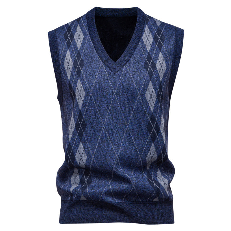 Herren ärmellose Strickweste mit modernem Rautenmuster Aliams