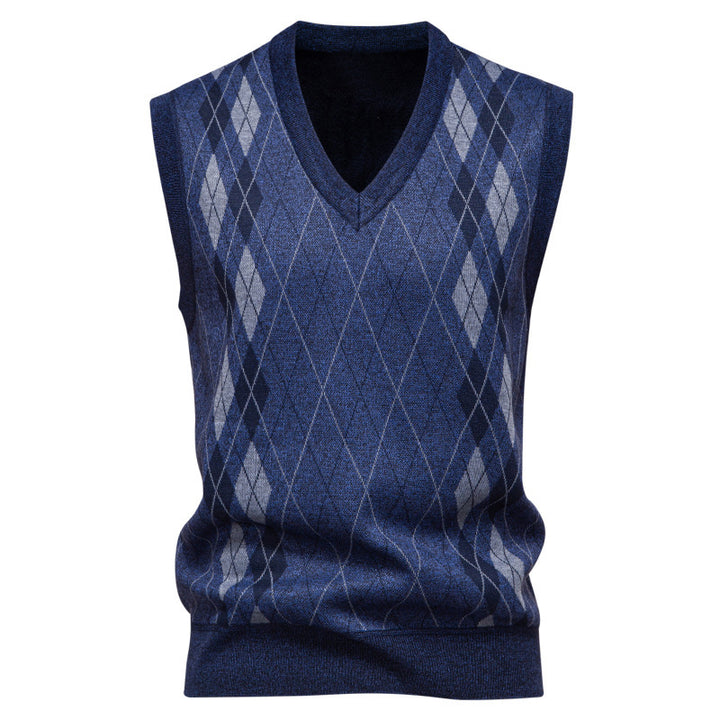 Herren ärmellose Strickweste mit modernem Rautenmuster Aliams