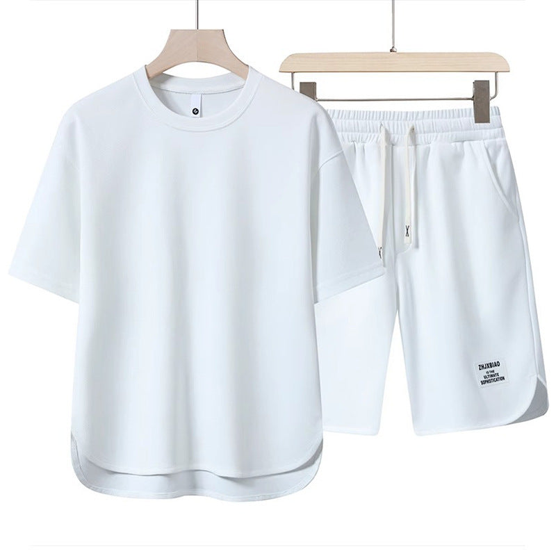Unisex lässiges Set aus T-Shirt und Shorts mit seitlichen Taschen und elastischem Bund Aliams