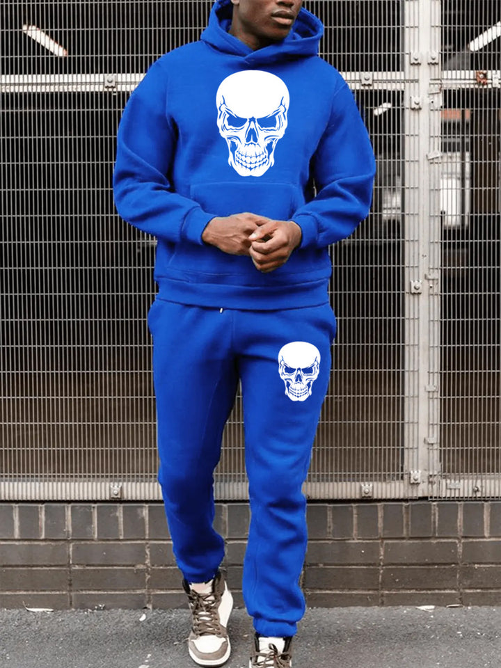 Herren Hoodie und Jogginghose Set mit künstlerischem Totenkopf-Design Aliams