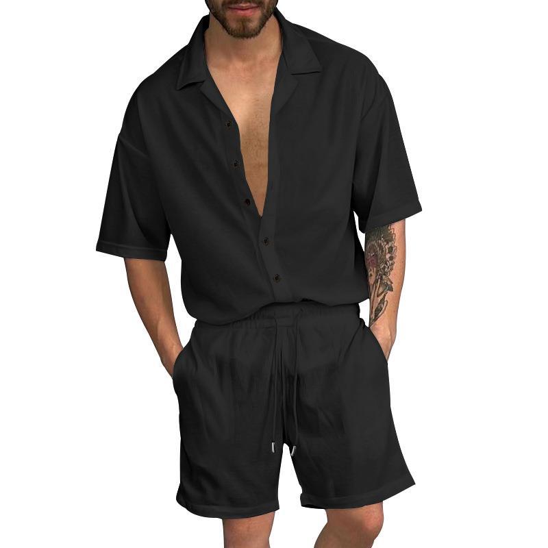 Herren Freizeit-Set mit lässigem Kurzarmhemd und elastischen Shorts Aliams