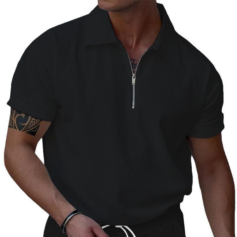 Herren Kurzarm Polo-Shirt mit modernem Reißverschluss und strukturiertem Gewebe Aliams