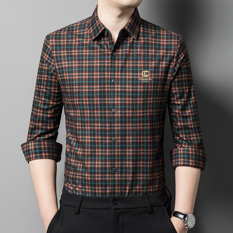 Herren elegantes kariertes Hemd mit Button-Down-Kragen Aliams