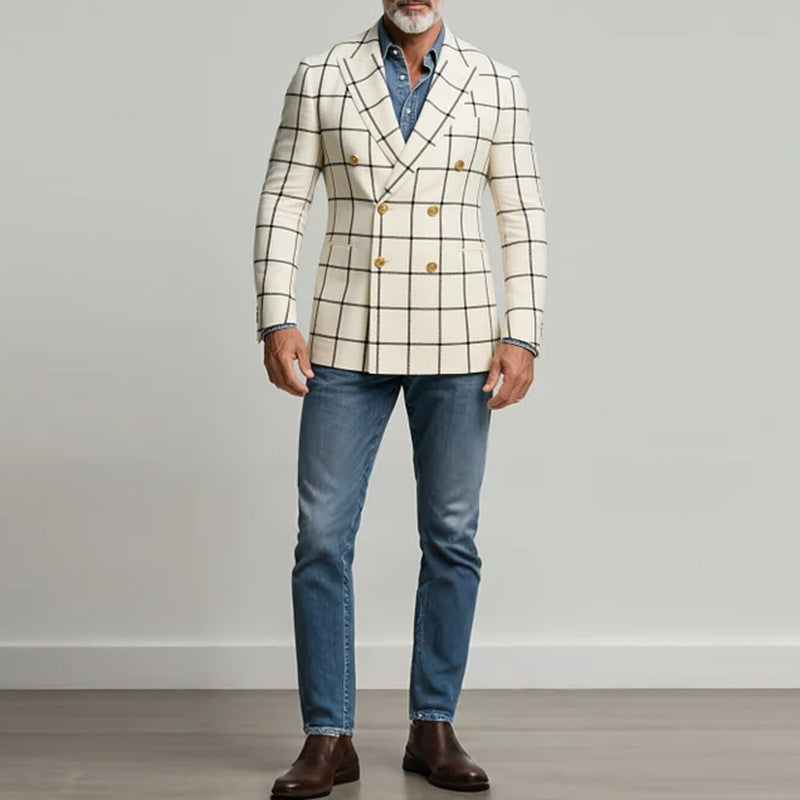 Herren karo Strukturblazer mit doppelter Knopfleiste und edlen Details Aliams
