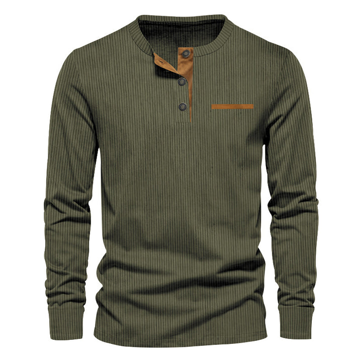 Herren strukturiertes Langarmshirt mit modischem Henley-Kragen Aliams