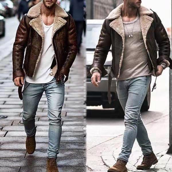 Herren Lederjacke mit schickem Kunstfellkragen Aliams
