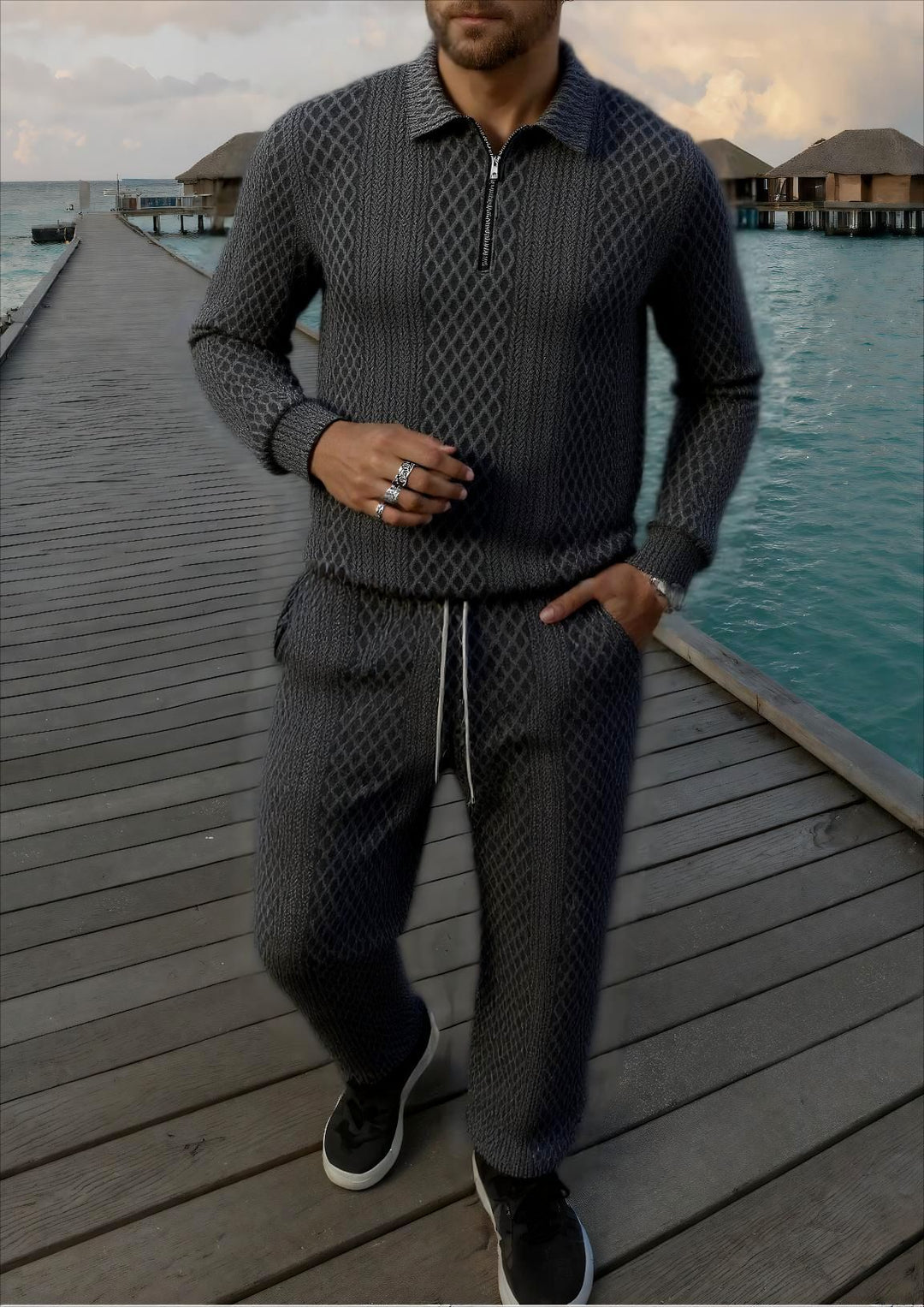 Herren Elegantes Strickanzug aus atmungsaktivem Material mit Stehkragen Aliams