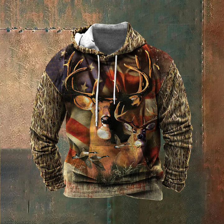 Herren Kapuzenpullover mit beeindruckendem Wildtier-Druck und patriotischen Akzenten Aliams