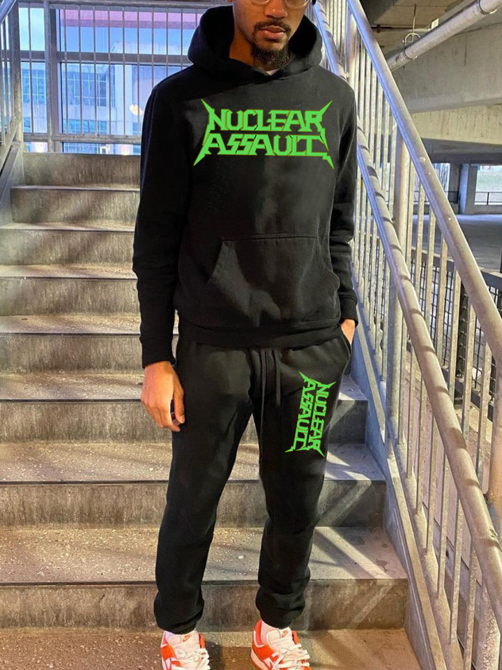 Herren Kapuzenpullover und Jogginghose Set mit auffälligem Frontdruck Aliams