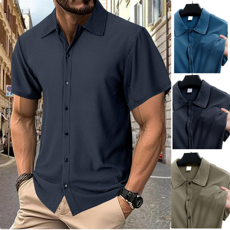 Herren Kurzarm-Hemd mit strukturiertem Muster und dezentem Kragen Aliams