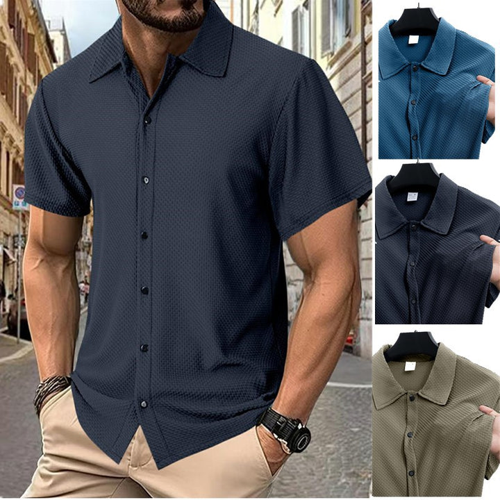 Herren Kurzarm-Hemd mit strukturiertem Muster und dezentem Kragen Aliams