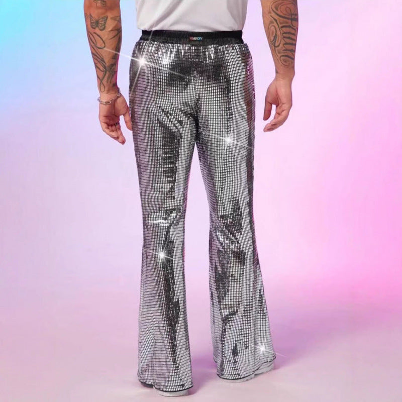 Herren Glitzernde Discohose mit weitem Bein und elastischem Bund Aliams