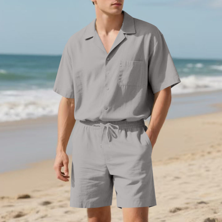 Herren elegantes Freizeit-Langarm-Shirt und Shorts-Set mit komfortablem elastischen Bund Aliams