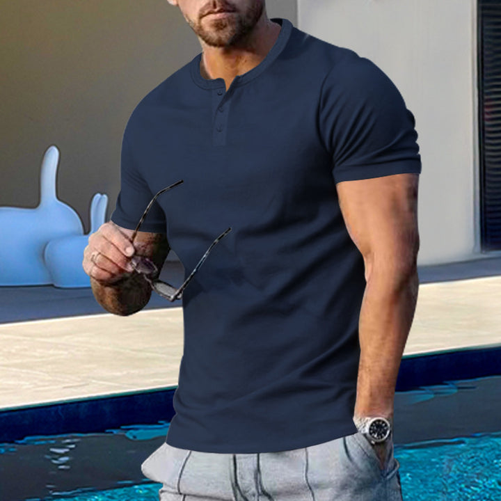 Herren Kurzarm-Henley-T-Shirt mit praktischem Knopfdesign und körperbetonter Passform Aliams